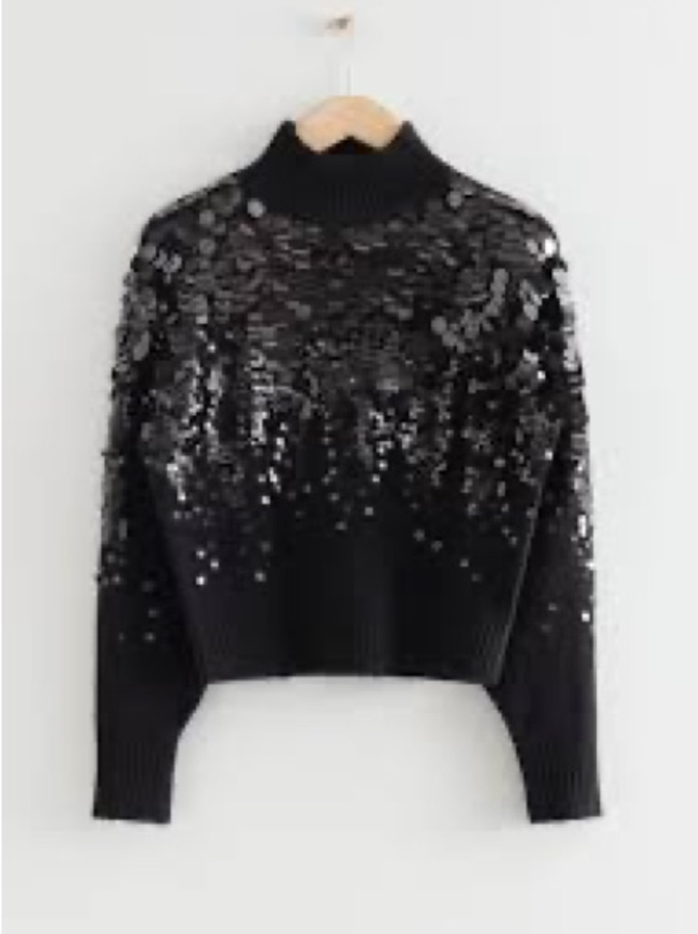 & Other Stories Black Sequin Cropped Turtleneck Sweater